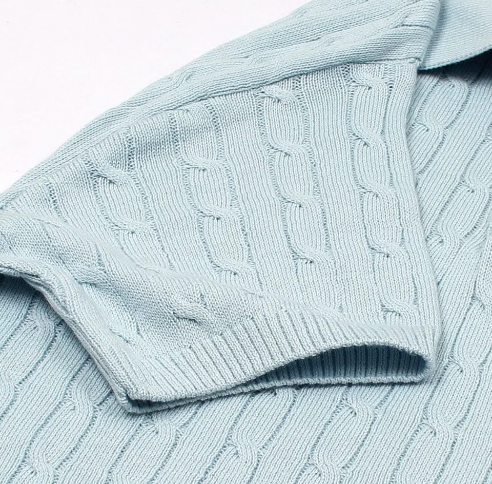 Ralph Lauren Cable-Knit Polo Sweater (Short Sleeve), Light Blue (3)