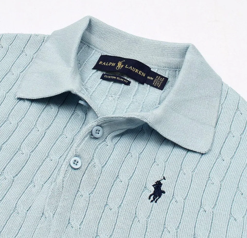 Ralph Lauren Cable-Knit Polo Sweater (Short Sleeve), Light Blue (4)