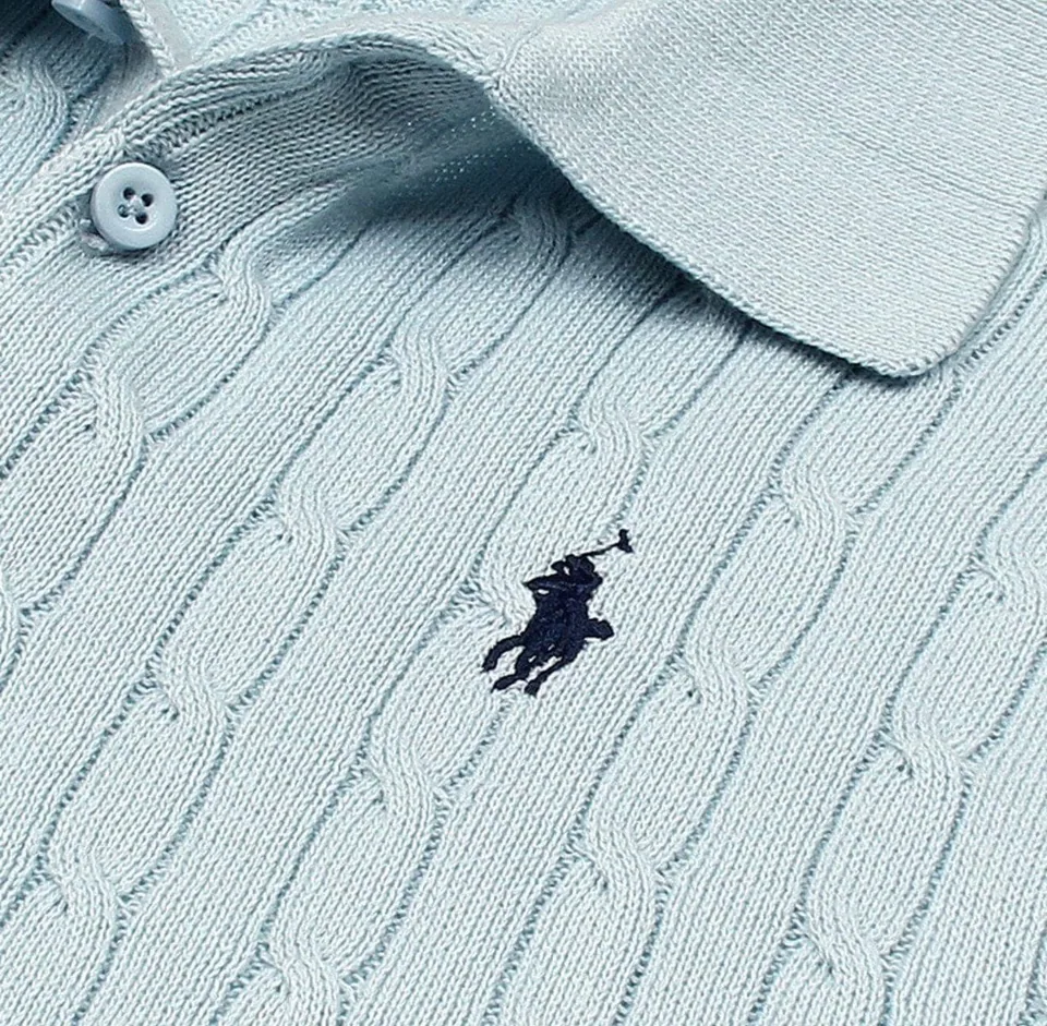 Ralph Lauren Cable-Knit Polo Sweater (Short Sleeve), Light Blue (6)