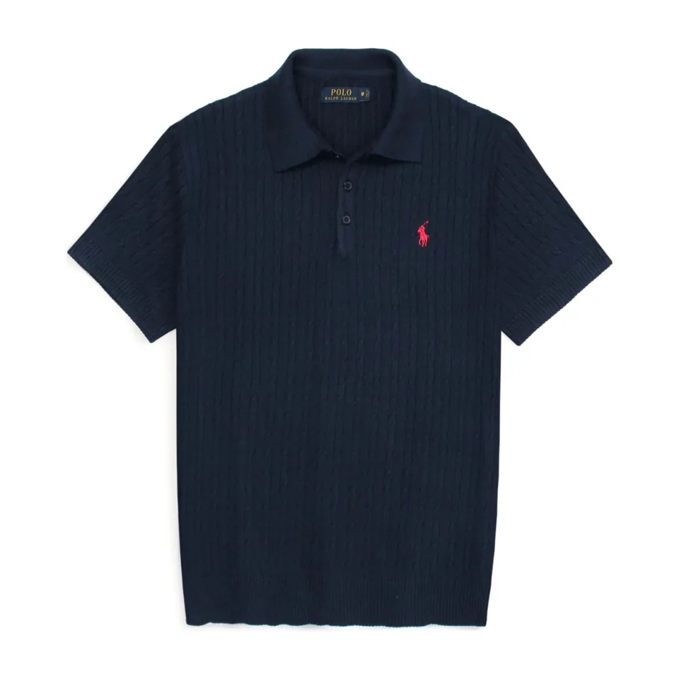 Ralph Lauren Cable-Knit Polo Sweater (Short Sleeve), Navy