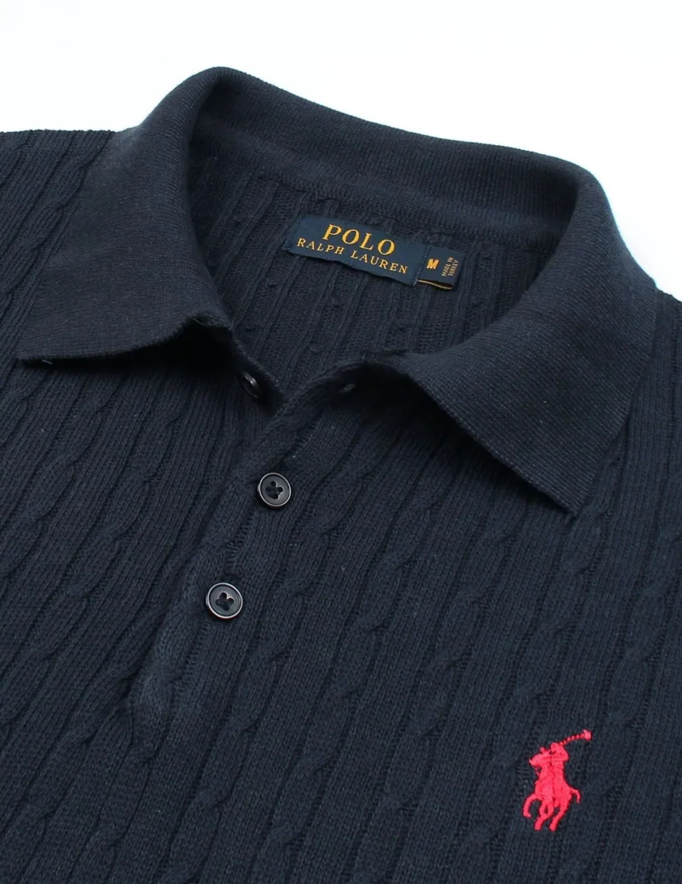 Ralph Lauren Cable-Knit Polo Sweater (Short Sleeve), Navy (2)