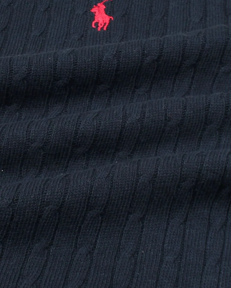Ralph Lauren Cable-Knit Polo Sweater (Short Sleeve), Navy (4)