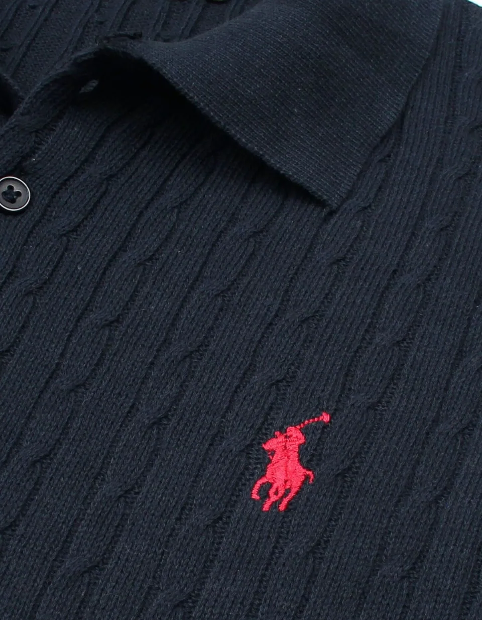 Ralph Lauren Cable-Knit Polo Sweater (Short Sleeve), Navy (5)