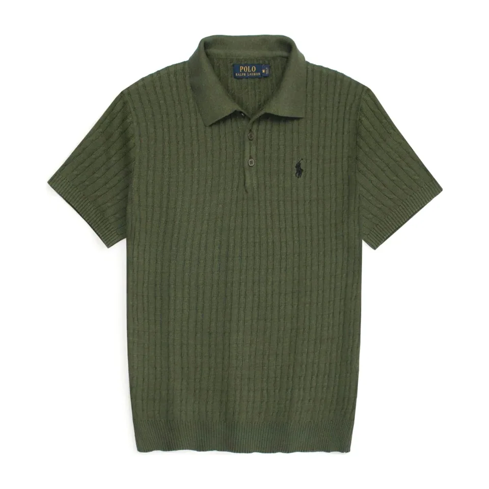 Ralph Lauren Cable-Knit Polo Sweater (Short Sleeve), Olive