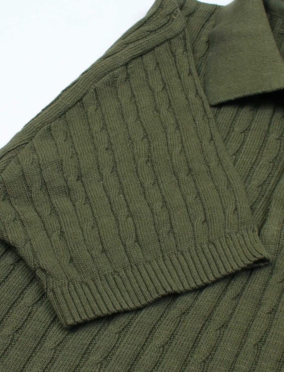 Ralph Lauren Cable-Knit Polo Sweater (Short Sleeve), Olive (3)