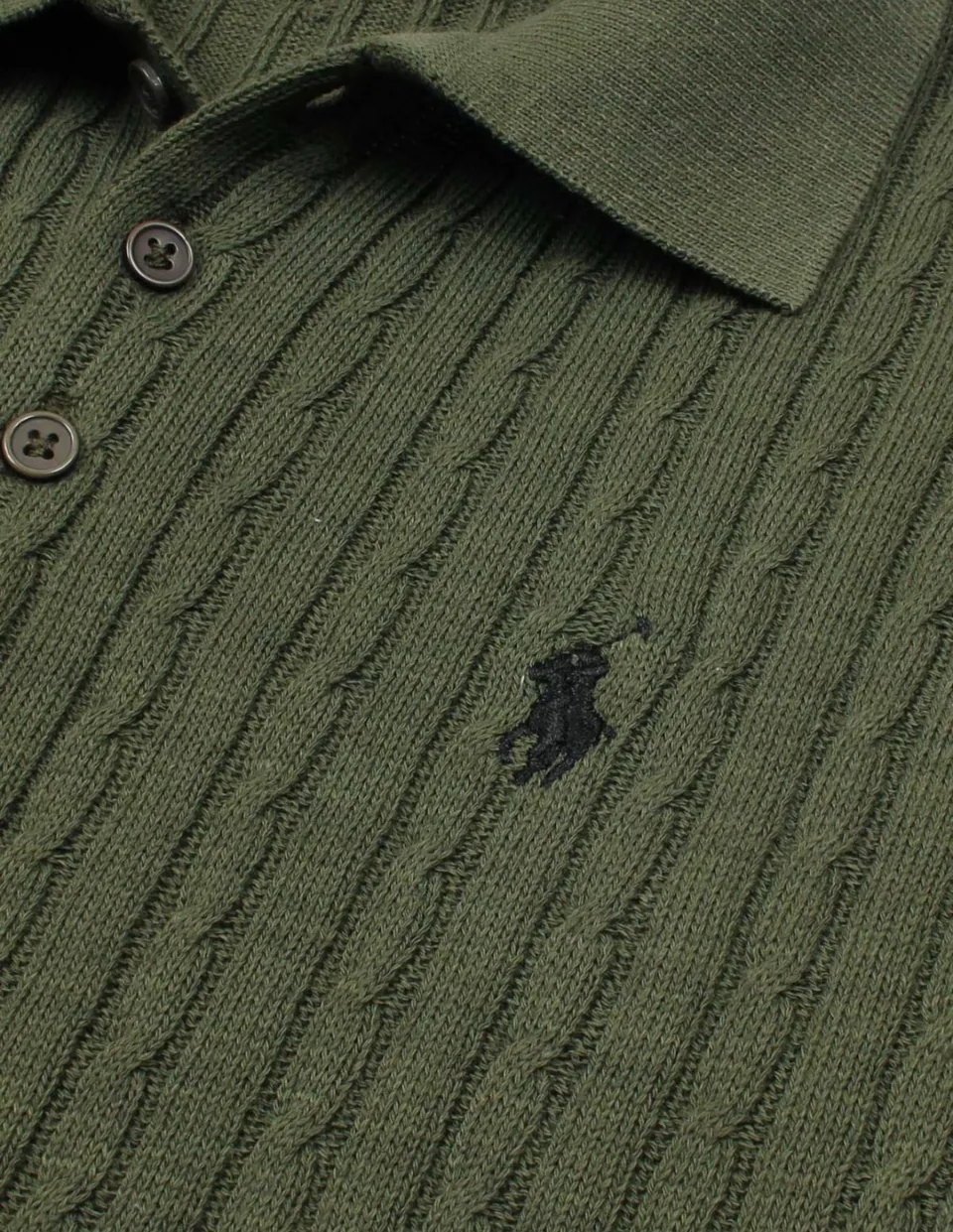 Ralph Lauren Cable-Knit Polo Sweater (Short Sleeve), Olive (4)