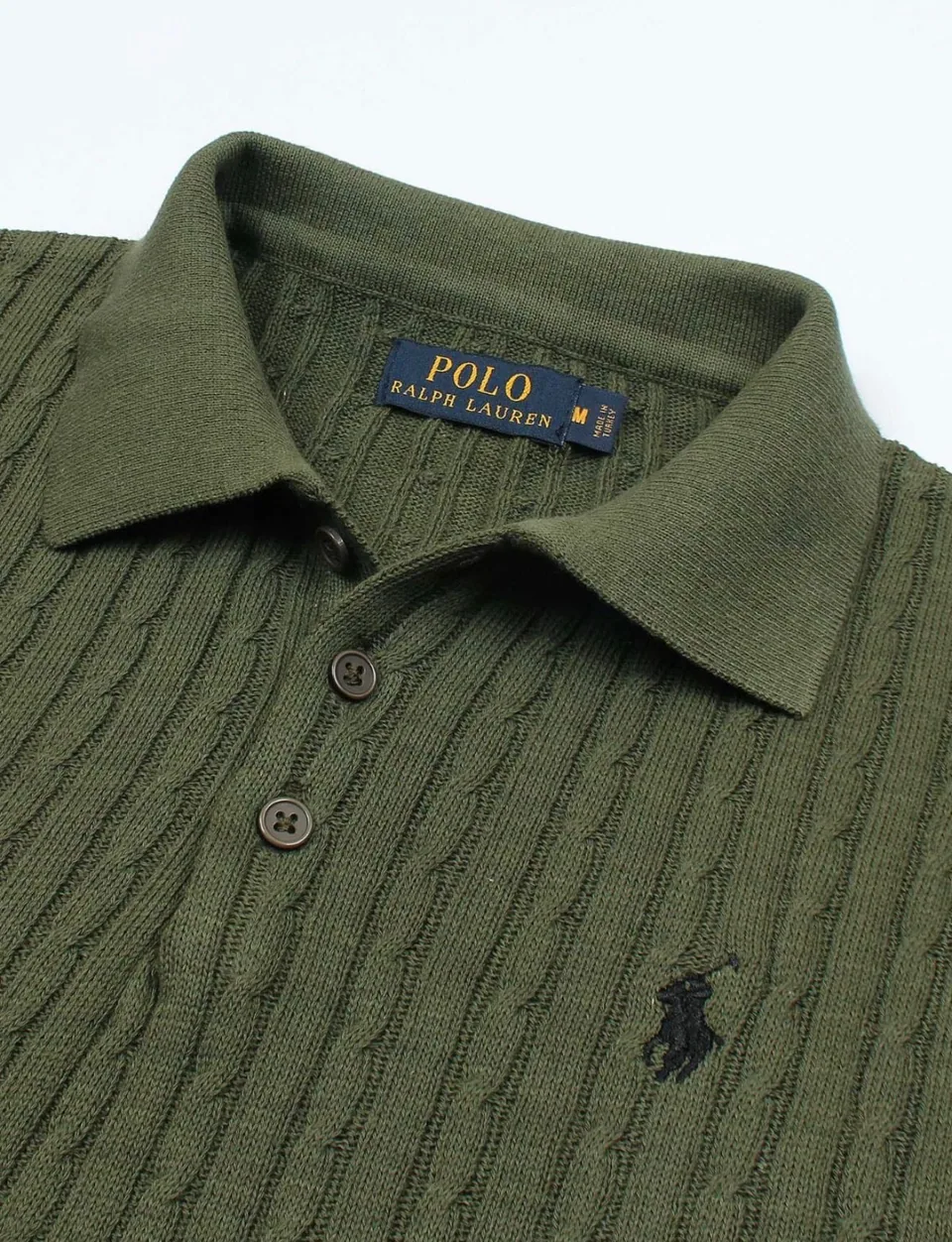Ralph Lauren Cable-Knit Polo Sweater (Short Sleeve), Olive (5)