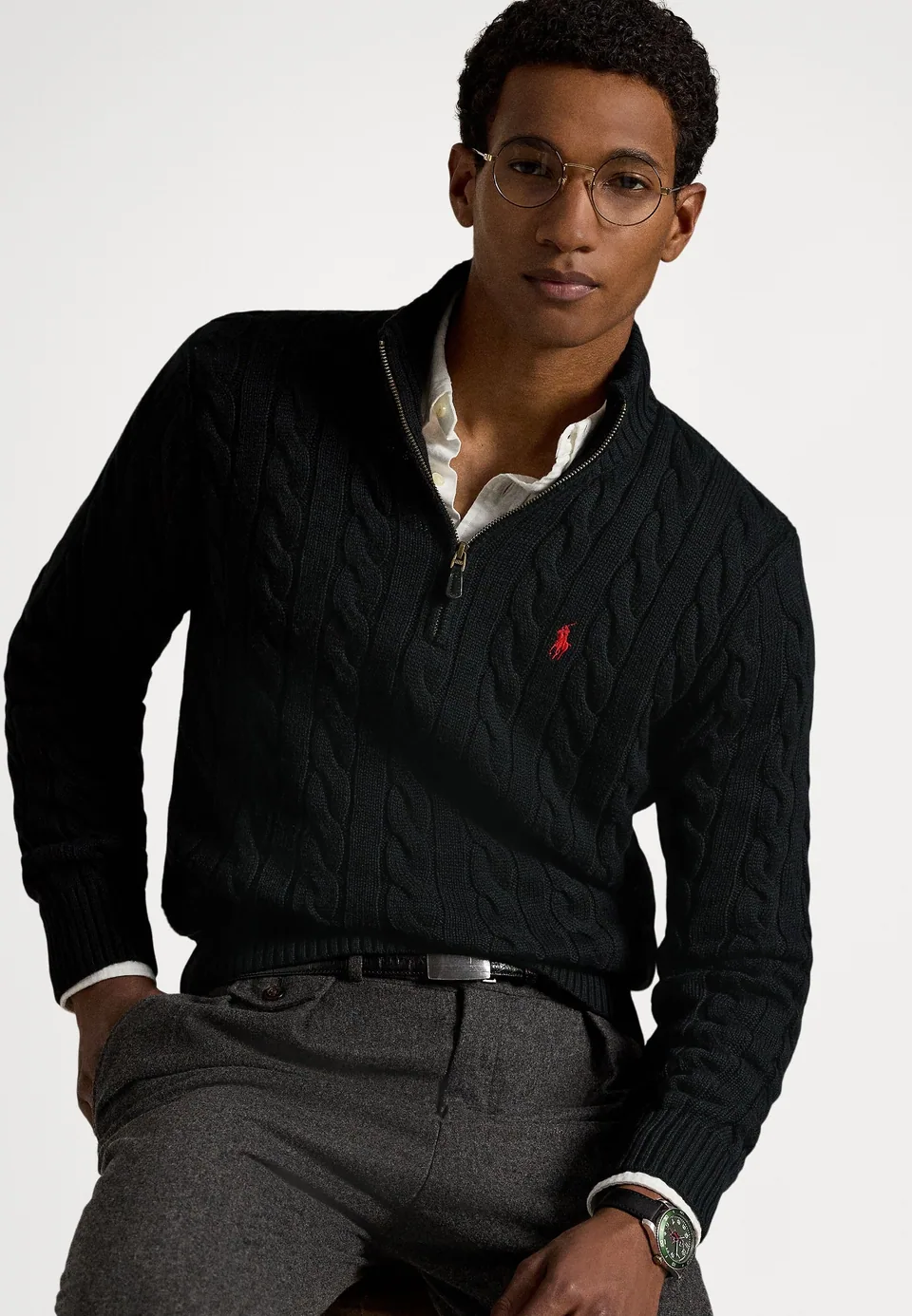 Ralph Lauren Cable-Knit Quarter-Zip, Black (2)