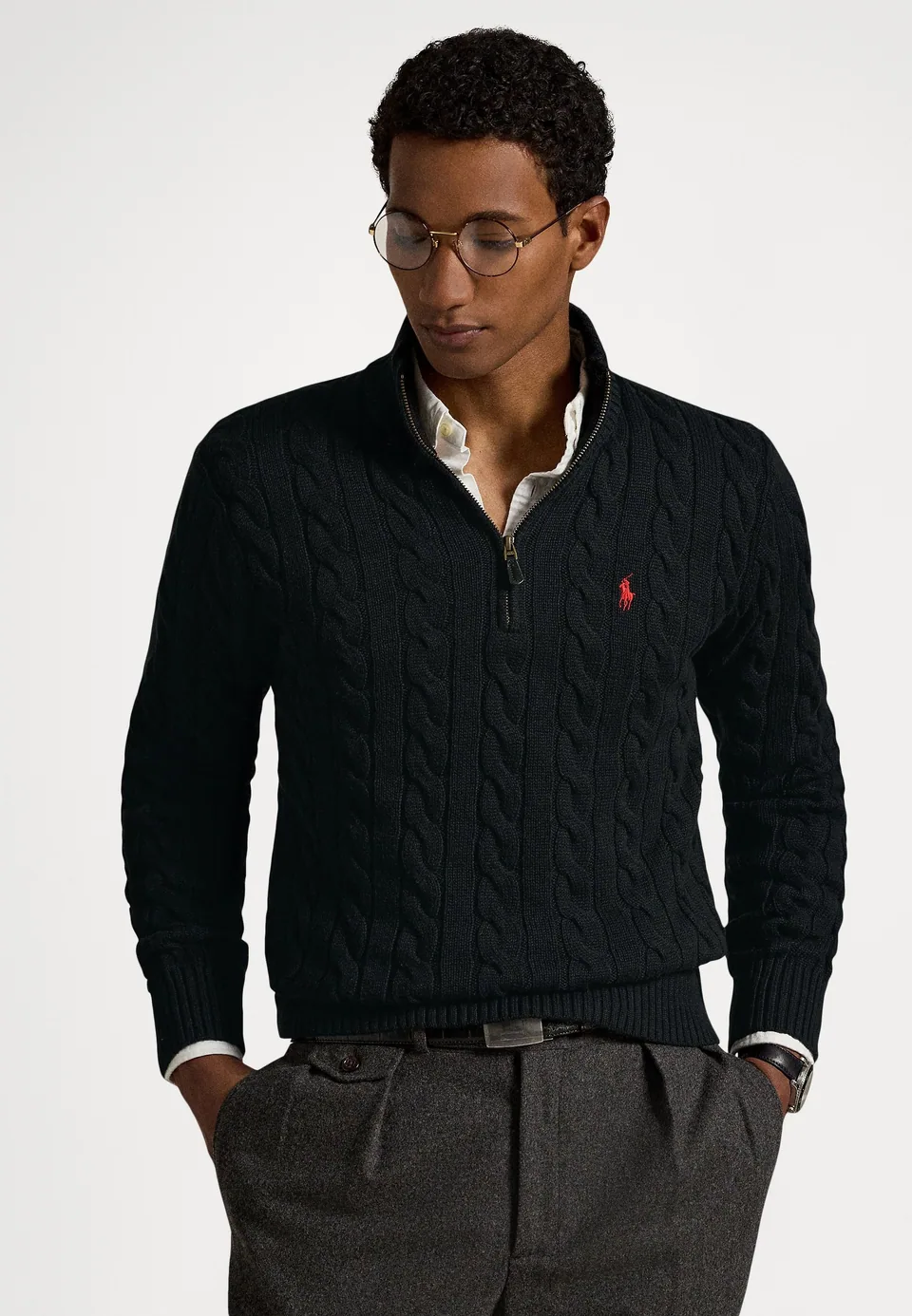Ralph Lauren Cable-Knit Quarter-Zip, Black (6)