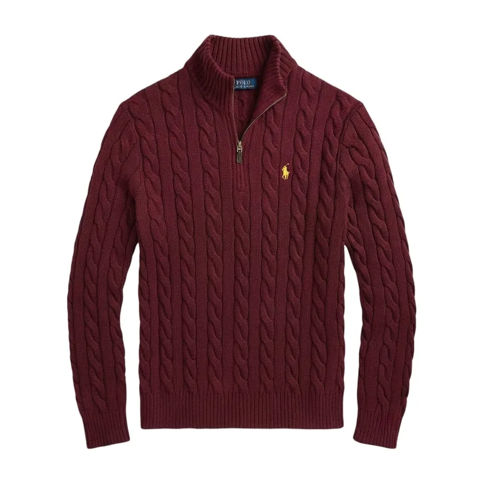 Ralph Lauren Cable-Knit Quarter-Zip, Burgundy