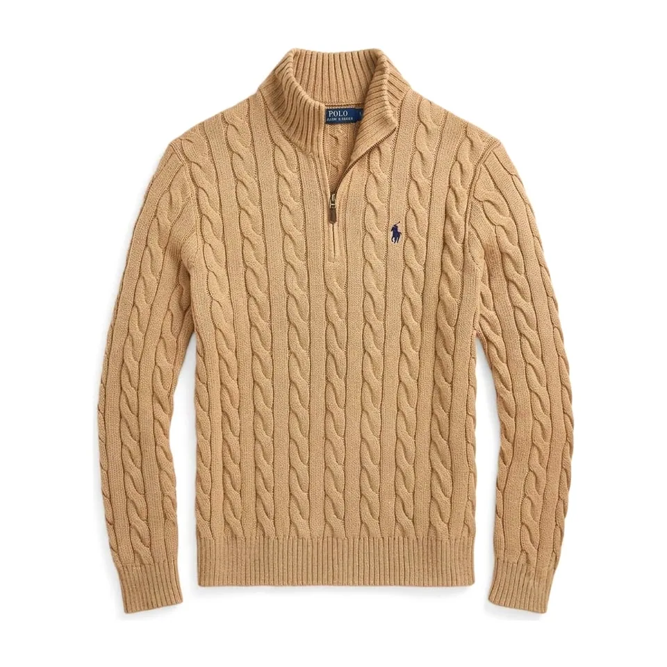 Ralph Lauren Cable-Knit Quarter-Zip, Camel