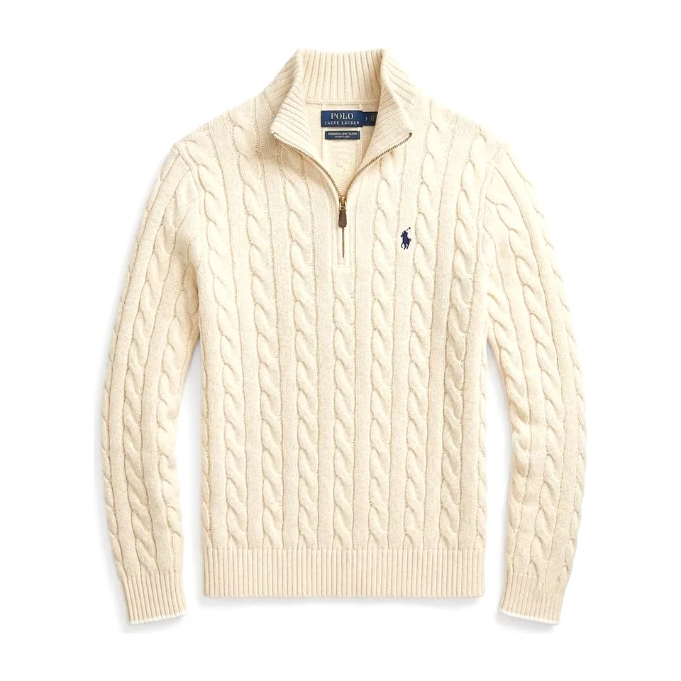 Ralph Lauren Cable-Knit Quarter-Zip, Cream