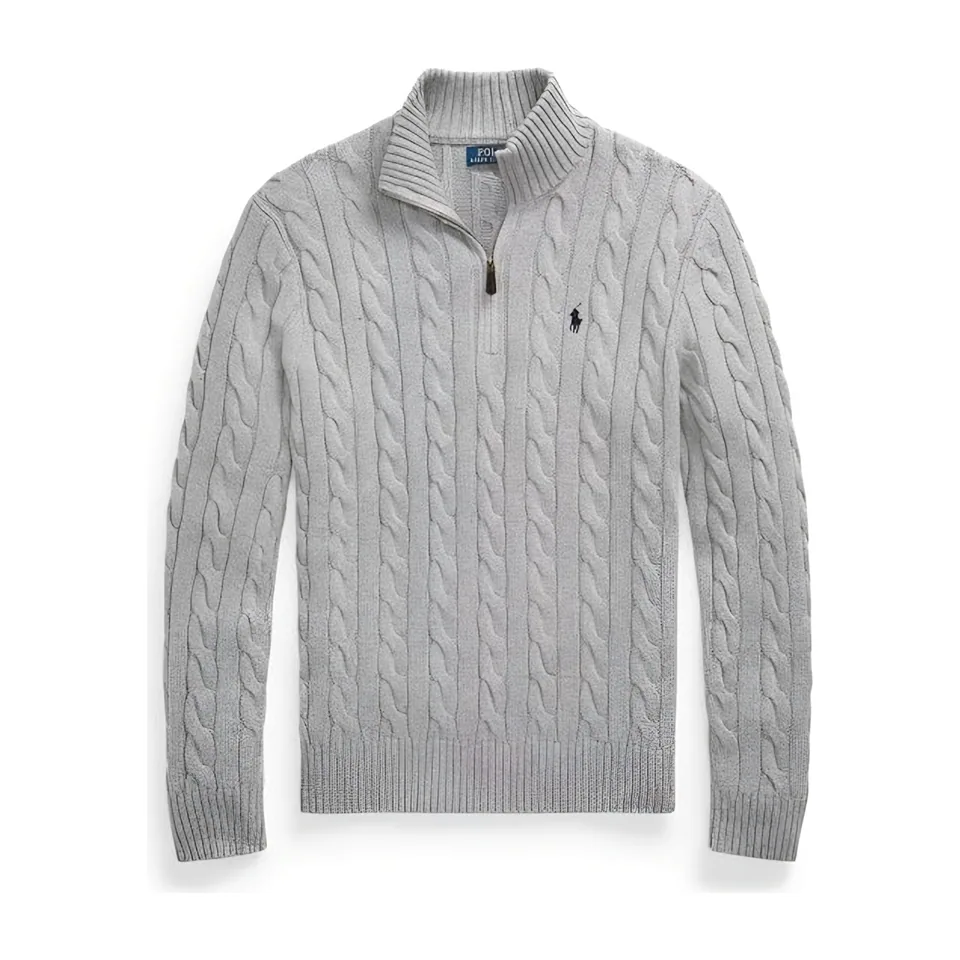 Ralph Lauren Cable-Knit Quarter-Zip, Grey Heather