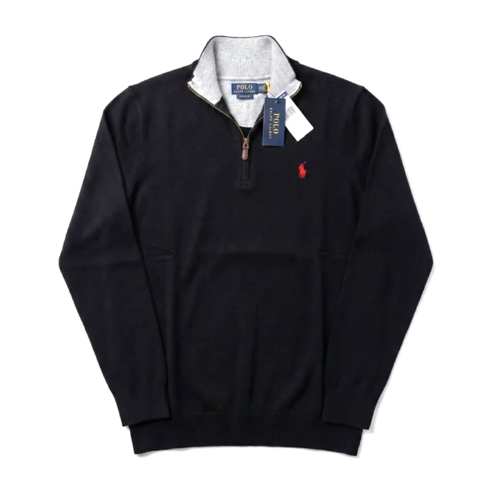 Ralph Lauren Cotton Quarter-Zip (Contrast Collar), Black