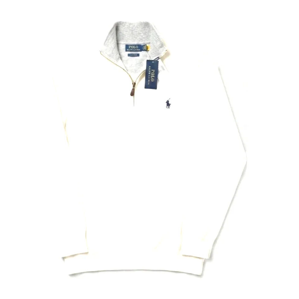Ralph Lauren Cotton Quarter-Zip (Contrast Collar), Cream