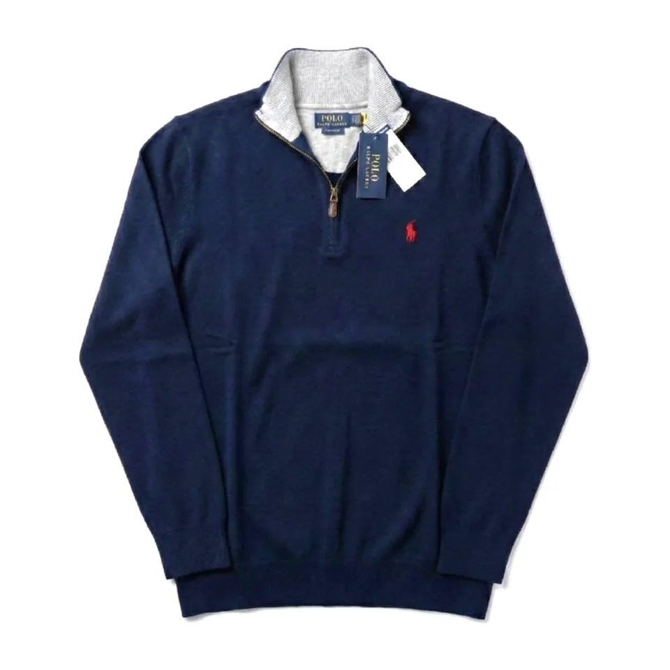 Ralph Lauren Cotton Quarter-Zip (Contrast Collar), Navy