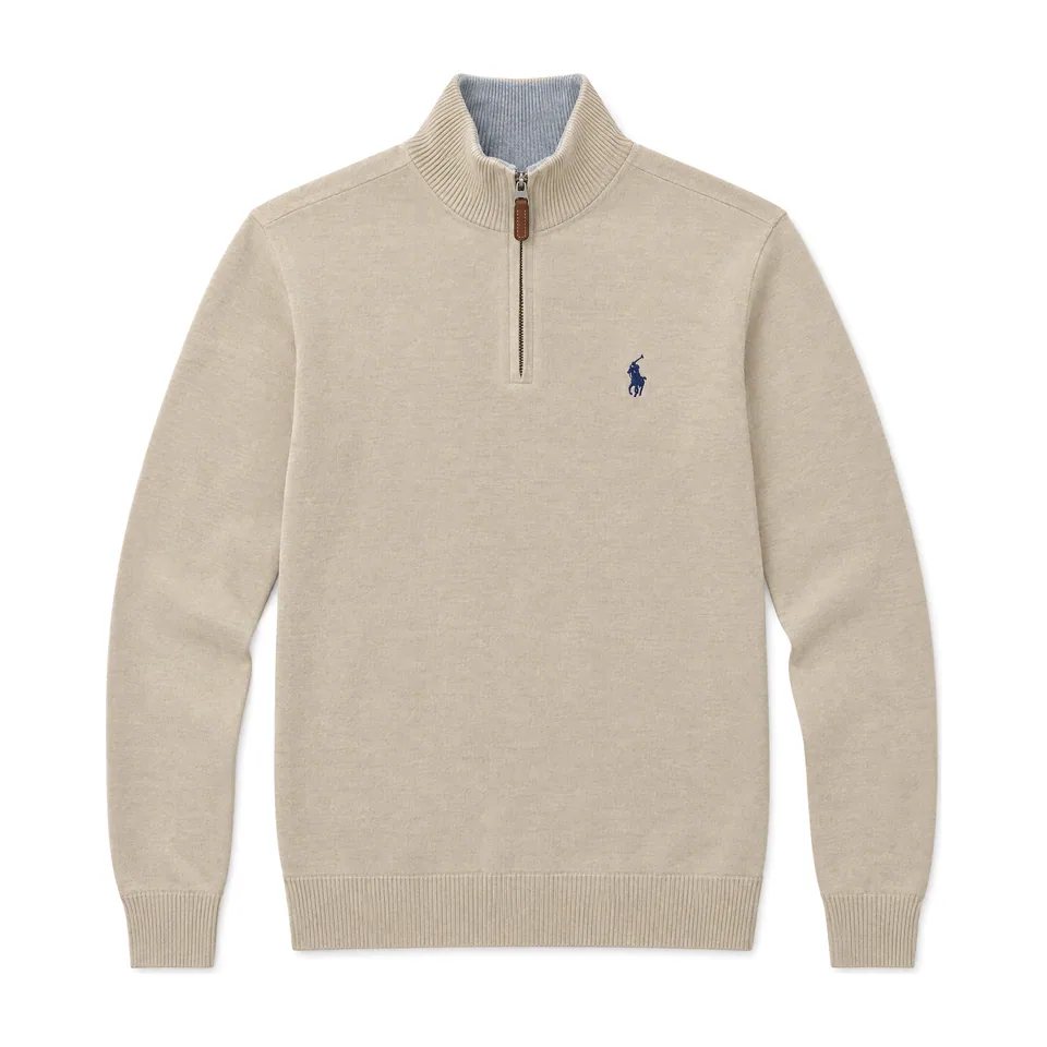 Ralph Lauren Cotton Quarter-Zip (Contrast Collar), Tan